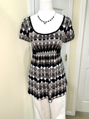 Duo Maternity Black Gray Women Short Sleeve Blouse Tie Back Size S